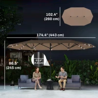 Outsunny 174" Double-Sided Sun Umbrella Garden Parasol Patio Sun Shade Outdoor with LED Solar Light, Khaki(m-3)