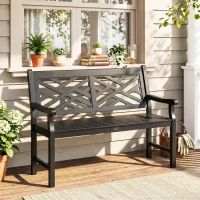 Outsunny 46" Outdoor Bench, Wooden Patio Loveseat with Slatted Frame and Armrests, 2 Seater Garden Bench for Porch, Lawn, Black(m-7)