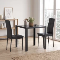 HOMCOM 3-Piece Rectangular Glass Kitchen Table and Chairs with Metal Frame and Faux Leather Upholstery for Dining Room, Black(m-1)