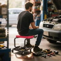 HOMCOM Rolling Mechanic Stool, 300 LBS Capacity Garage Stool with 2" Wheels, 360° Swivel Creeper Seat for Home Car Auto(m-8)