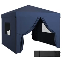 Outsunny 10' x 10' Pop Up Canopy Tent, Instant Sun Shelter, with Wheeled Bag and Mesh Windows, Height Adjustable, Dark Blue(m-9)