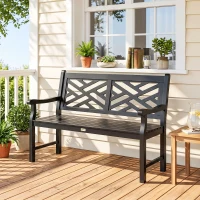Outsunny 46" Outdoor Bench, Wooden Patio Loveseat with Slatted Frame and Armrests, 2 Seater Garden Bench for Porch, Lawn, Black(m-1)