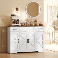 HOMCOM 47" Buffet Cabinet with Soft-Close Hinges, Farmhouse Sideboard with 3 Drawers, Adjustable Shelves and Spice Racks, White(m-10)
