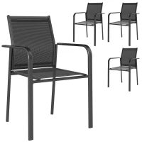 Outsunny Stackable Patio Chairs Set of 4, Outdoor Dining Chairs with 20" Deep Seat, All Weather Breathable Mesh, Armrests, Black(m-9)