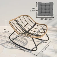 Outsunny Indoor Outdoor Papasan Rocking Chair, Oversized Rocking Egg Chair with Cushion for Garden, Patio, Grey(m-3)