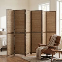 HOMCOM Room Divider, 6 Panel Folding Privacy Screen, 6 FT Tall Hand-Woven Bamboo Wall Partition, Brown(m-2)