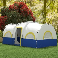 Outsunny 4 Person Camping Tent, 3 Room Cabin Tent, 3000mm Waterproof and UPF30+ with Sewn in Groundsheet and Carry Bag, Blue(m-8)