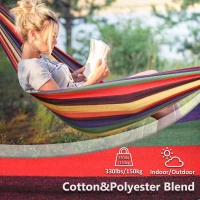 Outsunny 114" Outdoor Hammock, Extra Large Brazilian Style Hammock Cotton, Portable Hanging Camping Bed for Patio Backyard Lounging w/ Carrying Bag, Rainbow Stripe, Multi-colour(m-4)