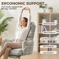 HOMCOM Office Chair with Foot Rest, Ergonomic Reclining Computer Gaming Chair w/ Snow Flannel Fabric, Thick Cushion, Light Grey(m-6)