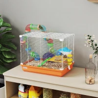 PawHut 18"L Hamster Cage, Small Animal House, 2-Level Rat Gerbil Haven with Tunnel Tube System, Orange(m-1)