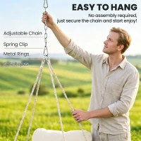 Outsunny Hammock Swing Chair, Macrame Hanging Chair with Large Cushion, Chain, Steel Frame for Indoor Outdoor Use, Cream White(m-6)