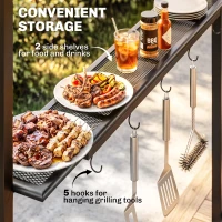 Outsunny 8' x 5' Hardtop Grill Gazebo, Outdoor BBQ Gazebo with PC Board Roof, BBQ Canopy Gazebo with 2 Side Shelves and 5 Hooks(m-5)