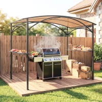 Outsunny 8' x 5' Hardtop Grill Gazebo, Outdoor BBQ Gazebo with PC Board Roof, BBQ Canopy Gazebo with 2 Side Shelves and 5 Hooks(m-1)