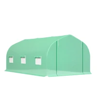 Outsunny 15' x 10' x 7' Walk-in Greenhouse Outdoor Plant Tunnel Warm Hot House w/ Roll Up Door and 6 Mesh Windows, Steel Frame, Green(m-2)