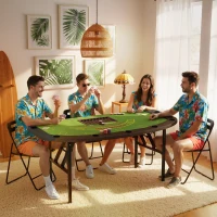Soozier Poker Table Foldable, 72" Portable Casino Blackjack Table for 8 Players with Felt Surface, Cup Holders, Green(m-8)