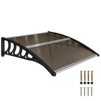 Outsunny Awning Door Canopy, 40.6" x 38" Polycarbonate Front Door Outdoor Patio Cover with Hollow Sheet for UV Protection, Brown(m-2)