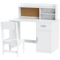 Qaba Kids Desk and Chair Set, Kids Study Table and Chair Set with Storage Hutch, Drawer, Cabinet, Compartments, Cork Board(m-2)
