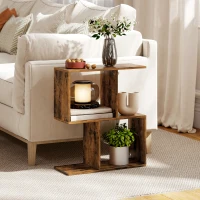HOMCOM End Table, Narrow Side Table with Storage Shelves, S-Shaped, 3-Tier, 19.7" W x 7.7" D x 22.8" H, Rustic Brown(m-2)