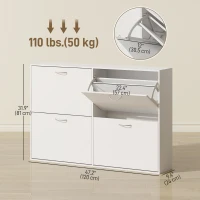 HOMCOM Flip Down Shoe Rack, Multi Cabinet, Wooden Shoe Shelf, Entryway, 4 Drawer Organizer, Freestanding Unit, White(m-3)