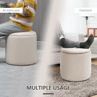 HOMCOM Corduroy Stool, Ottoman with Storage Set of 2, Removable Wood Lid, Hidden Space, Cream White(m-7)