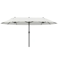 Outsunny 15' Outdoor Patio Umbrella with Twin Canopy Sunshade Steel Table Umbrella with Lift Crank Beige(m-15)