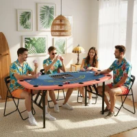 Soozier Poker Table Foldable, 72" Portable Casino Blackjack Table for 8 Players with Felt Surface, Cup Holders, Blue(m-8)