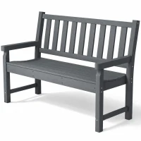 Outsunny 2-Person Garden Bench, HDPE Outdoor Bench with 530 lbs Capacity, Curved Seat for Backyard, Park, Porch, Lawn, Gray(m-1)