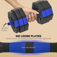Soozier 6-in-1 Adjustable Dumbbell Set, Used as Kettlebell, Barbell, Dumbbell, Push-Up Stand, 66lbs Free Weights Set, Blue(m-6)