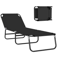 Outsunny Outdoor Folding Lounge Chair, Steel Tanning Chair with Reclining Back, Breathable Mesh for Beach, Yard, Patio, Black(m-13)