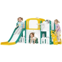 Qaba 7 in 1 Toddler Slide with Basketball Hoop, Climbing Frame, Telescope, Drawing Board, Storage Box for Ages 1-3, Yellow(m-9)