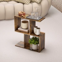 HOMCOM End Table, Narrow Side Table with Storage Shelves, S-Shaped, 3-Tier, 19.7" W x 7.7" D x 22.8" H, Rustic Brown(m-7)