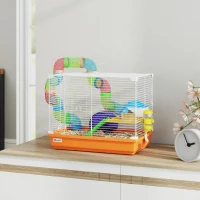 PawHut 18"L Hamster Cage, Small Animal House, 2-Level Rat Gerbil Haven with Tunnel Tube System, Orange(m-8)