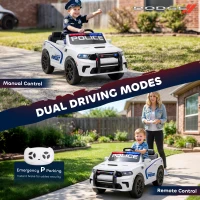 Qaba Licensed Dodge Ride On Police Car for Kids with 2 Seater, Remote, Suspension, Flashing Lights, Siren for Ages 3-6, White(m-6)