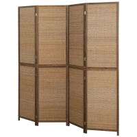HOMCOM Room Divider, 4 Panel Folding Privacy Screen, 6 FT Tall Hand-Woven Bamboo Wall Partition, Brown(m-1)