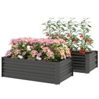 Outsunny Set of 2 Galvanized Raised Beds for Garden, Outdoor Planter Box for Flowers, Herbs and Vegetables, Black(m-2)