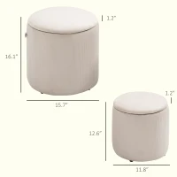 HOMCOM Corduroy Stool, Ottoman with Storage Set of 2, Removable Wood Lid, Hidden Space, Cream White(m-3)