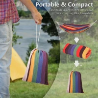 Outsunny 114" Outdoor Hammock, Extra Large Brazilian Style Hammock Cotton, Portable Hanging Camping Bed for Patio Backyard Lounging w/ Carrying Bag, Rainbow Stripe, Multi-colour(m-6)