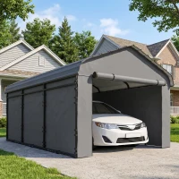 Outsunny 10' x 15' Metal Carport, Heavy Duty Garage Car Shelter with Galvanized Metal Roof and Removable Sidewalls, Light Grey(m-1)