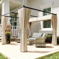 Outsunny 10' x 10' Retractable Pergola Canopy with Sidewalls, Metal Outdoor Gazebo Sun Shade Shelter, Beige(m-1)