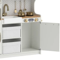 Qaba Play Kitchen, Kids Kitchen Playset with Coffee Machine, Ice Maker, Microwave, Oven, Storage, Gift for Toddlers 3+, White(m-12)