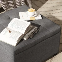 HOMCOM Round Storage Ottoman Bench, Button Tufted Ottoman with Flip Top for Living Room, Entryway and Bedroom, Gray(m-9)