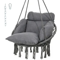 Outsunny Hammock Swing Chair, Macrame Hanging Chair with Large Cushion, Chain, Steel Frame for Indoor Outdoor Use, Dark Gray(m-1)