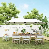 Outsunny 15' Outdoor Patio Umbrella with Twin Canopy Sunshade Steel Table Umbrella with Lift Crank Beige(m-8)