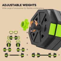 Soozier 6-in-1 Adjustable Dumbbell Set, Used as Kettlebell, Barbell, Dumbbell, Push-Up Stand, 66lbs Free Weights Set, Green(m-5)