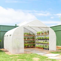 Outsunny 15'x10'x7' Greenhouse Gardening Planting Shed White(m-1)