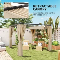 Outsunny 10' x 10' Retractable Pergola Canopy with Sidewalls, Metal Outdoor Gazebo Sun Shade Shelter, Beige(m-4)