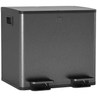 HOMCOM Garbage Bin, Soft-Close Trash Can with Foot Pedal, 2x4 Gallon (2x15 L) Garbage Can with Removable Inner Buckets, Black(m-9)