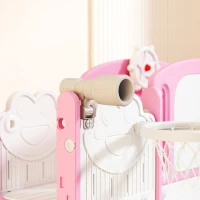 Qaba 7 in 1 Kids Slide with Climber, Basketball Hoop, Telescope, Indoor Outdoor Playground, for Boys Girls Ages 1-3, Pink(m-9)