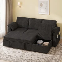 HOMCOM Sectional Sofa Bed Reversible Pull Out Sleeper Sofa Storage Ottoman, Black(m-1)