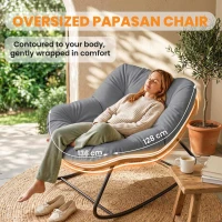 Outsunny Indoor Outdoor Papasan Rocking Chair, Oversized Rocking Egg Chair with Cushion for Garden, Patio, Grey(m-4)